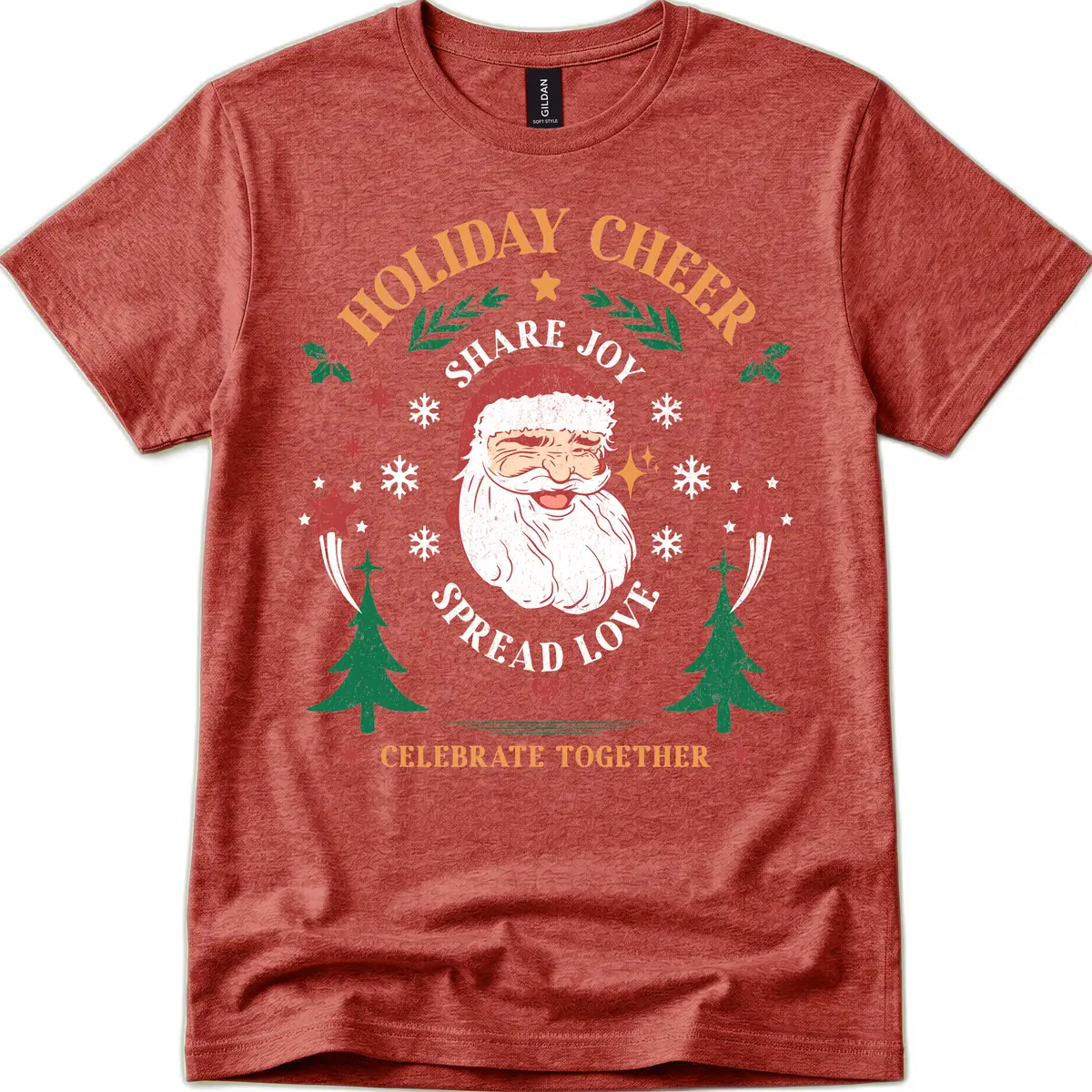 Holiday Cheer Santa Claus Celebration T-Shirt in Heather Cardinal