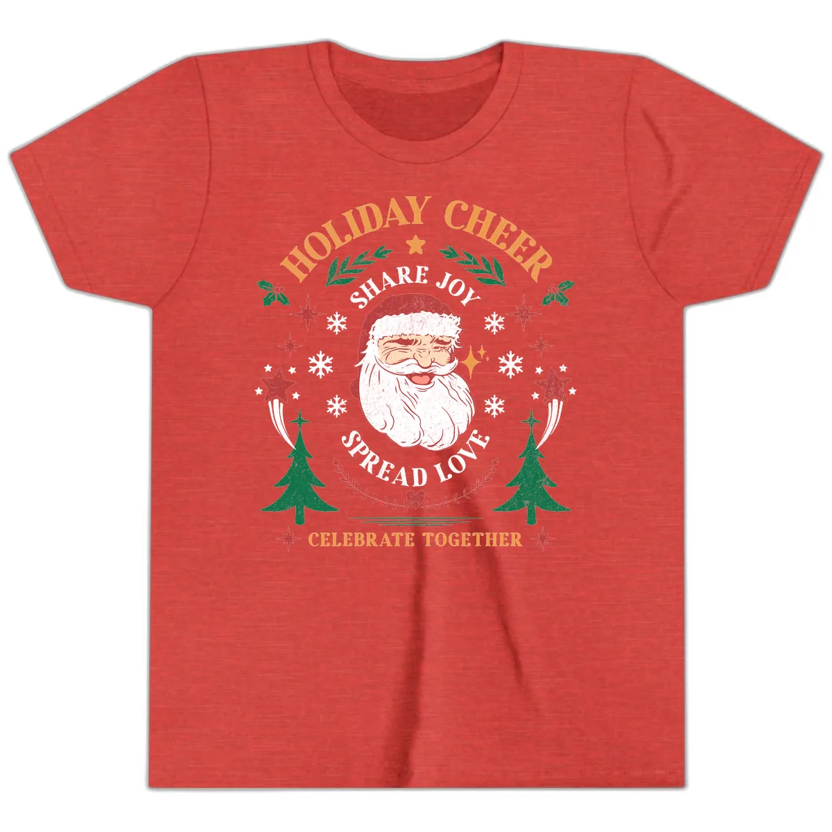 Holiday Cheer Santa Claus Celebration Youth T-Shirt in Heather Red