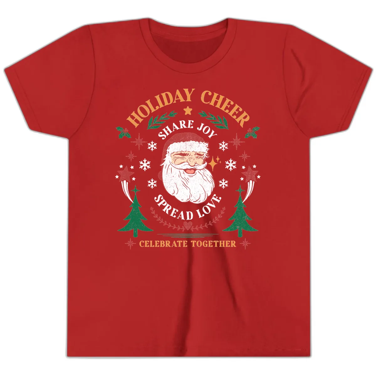Holiday Cheer Santa Claus Celebration Youth T-Shirt in Red