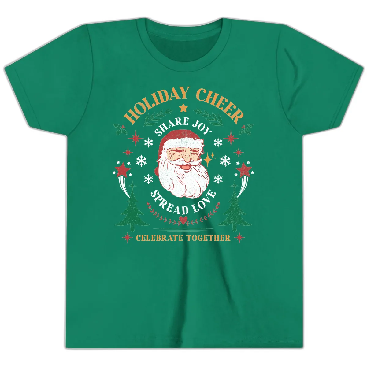 Holiday Cheer Santa Claus Celebration Youth T-Shirt in Kelly