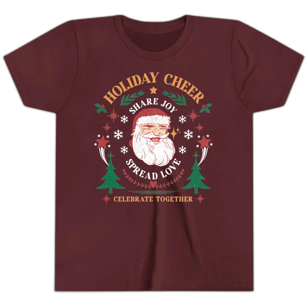 Holiday Cheer Santa Claus Celebration Youth T-Shirt in Maroon