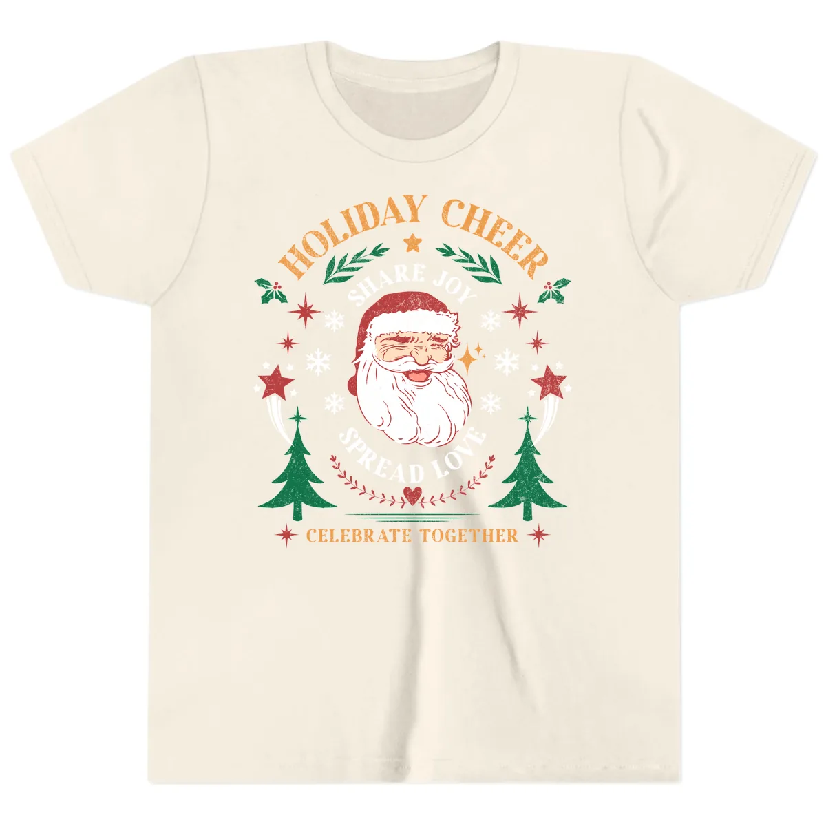 Holiday Cheer Santa Claus Celebration Youth T-Shirt in Natural