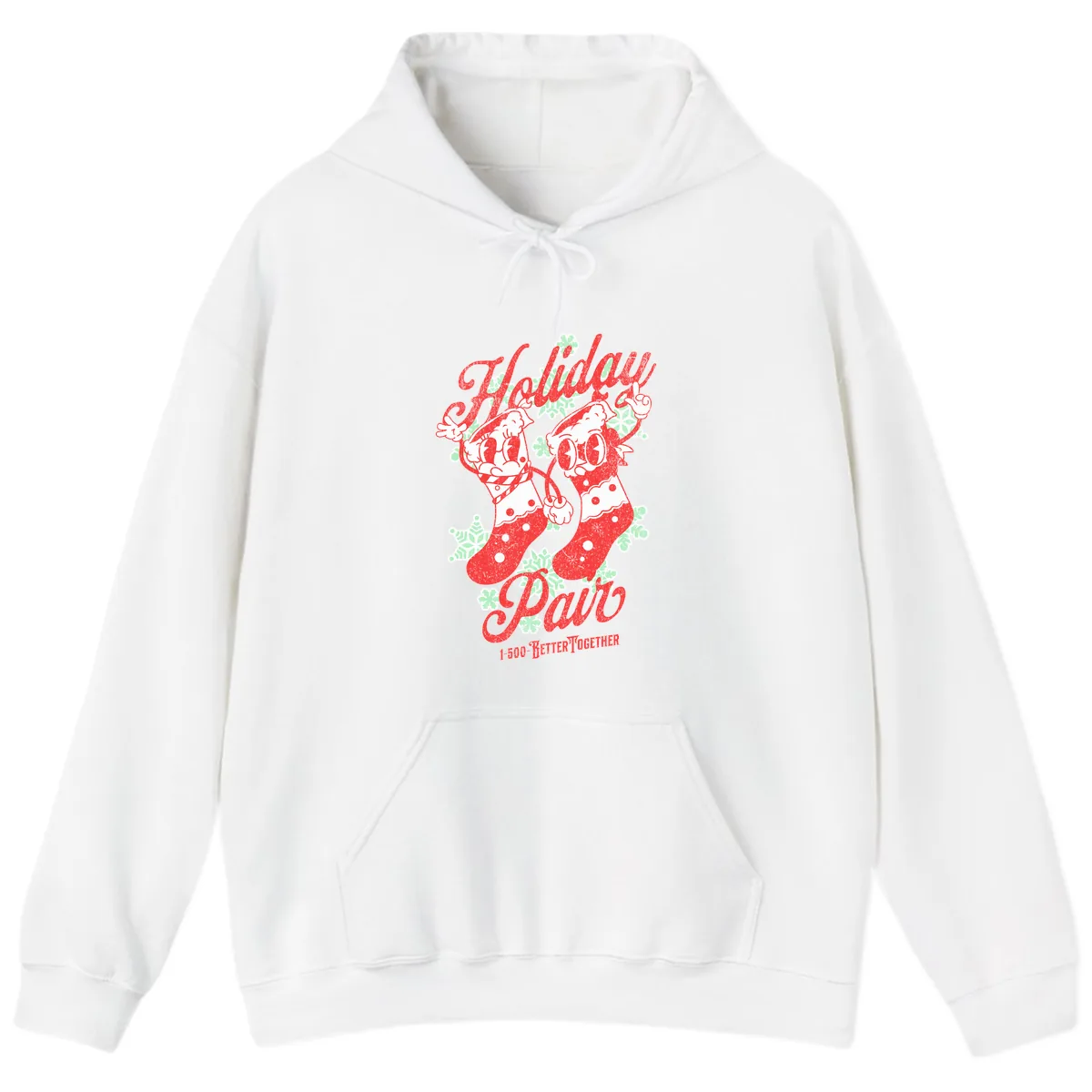 Holiday Pair Christmas Stockings Hoodie in White