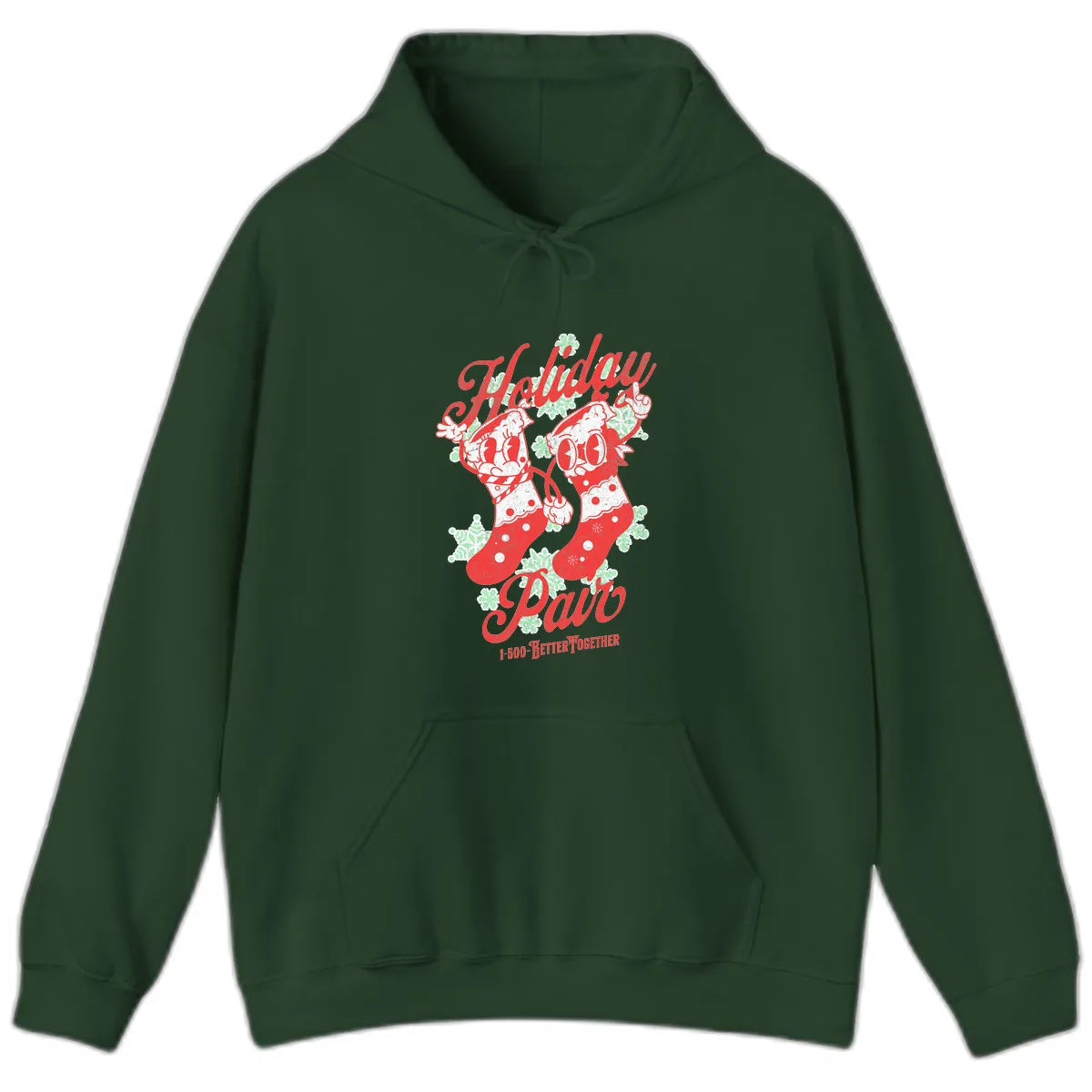 Holiday Pair Christmas Stockings Hoodie in Forest Green