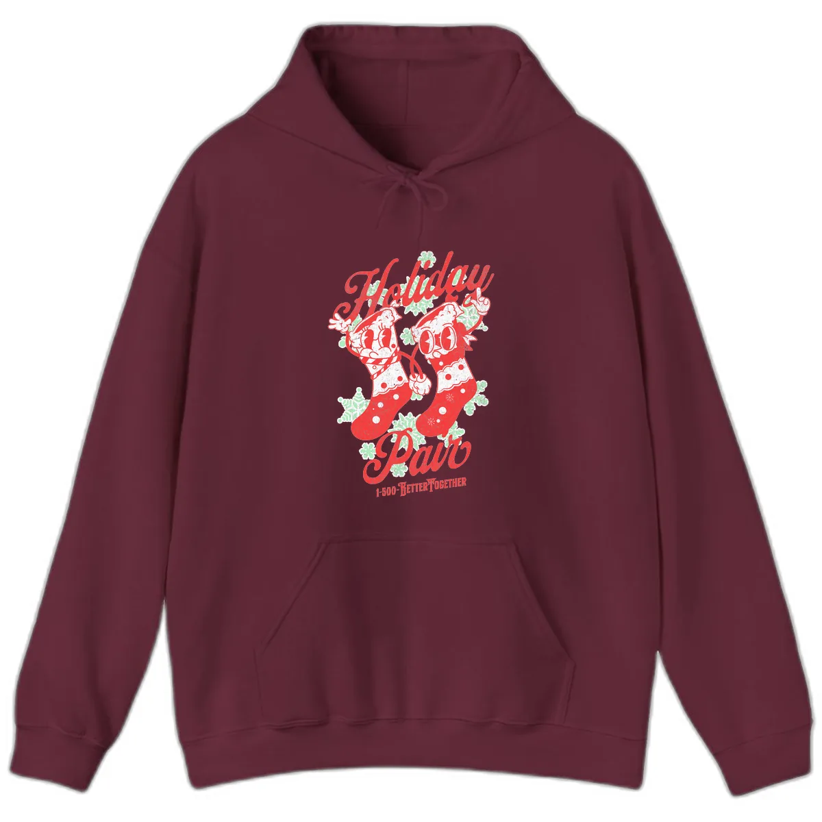 Holiday Pair Christmas Stockings Hoodie in Maroon
