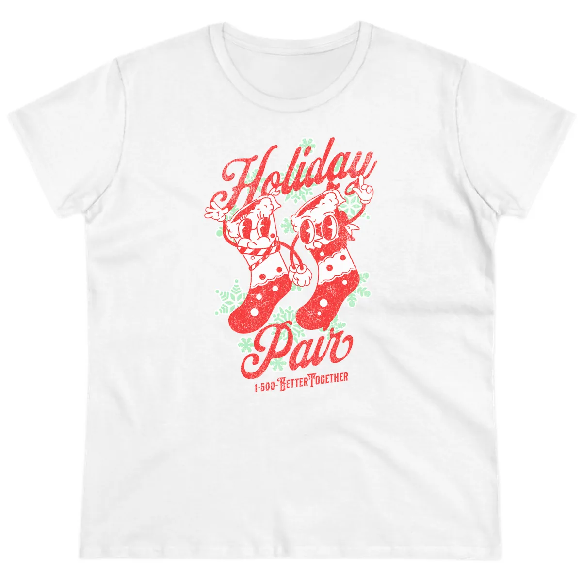 Holiday Pair Christmas Stockings Ladies Tee in White