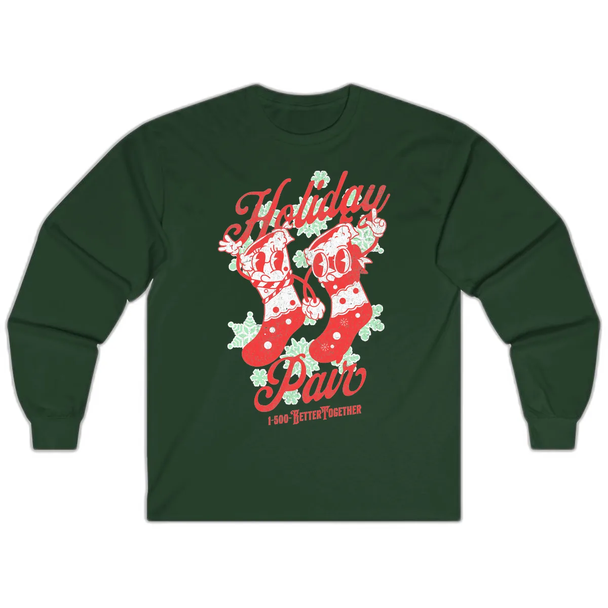 Holiday Pair Christmas Stockings Long Sleeve in Forest Green