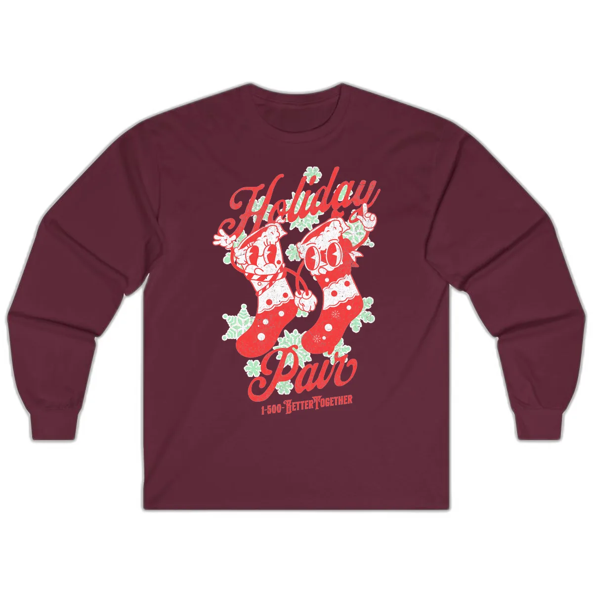Holiday Pair Christmas Stockings Long Sleeve in Maroon
