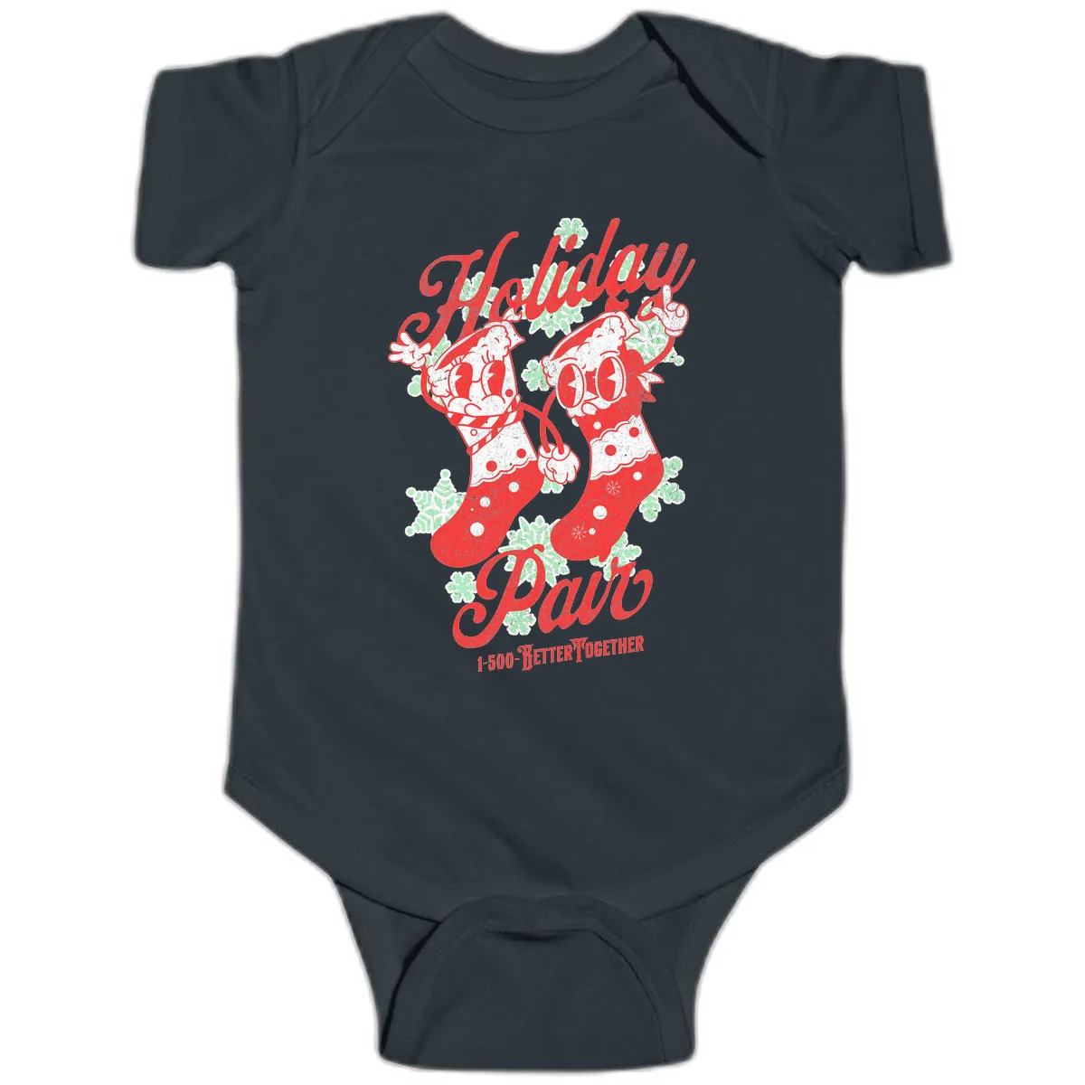 Holiday Pair Christmas Stockings Baby Onesie in Black