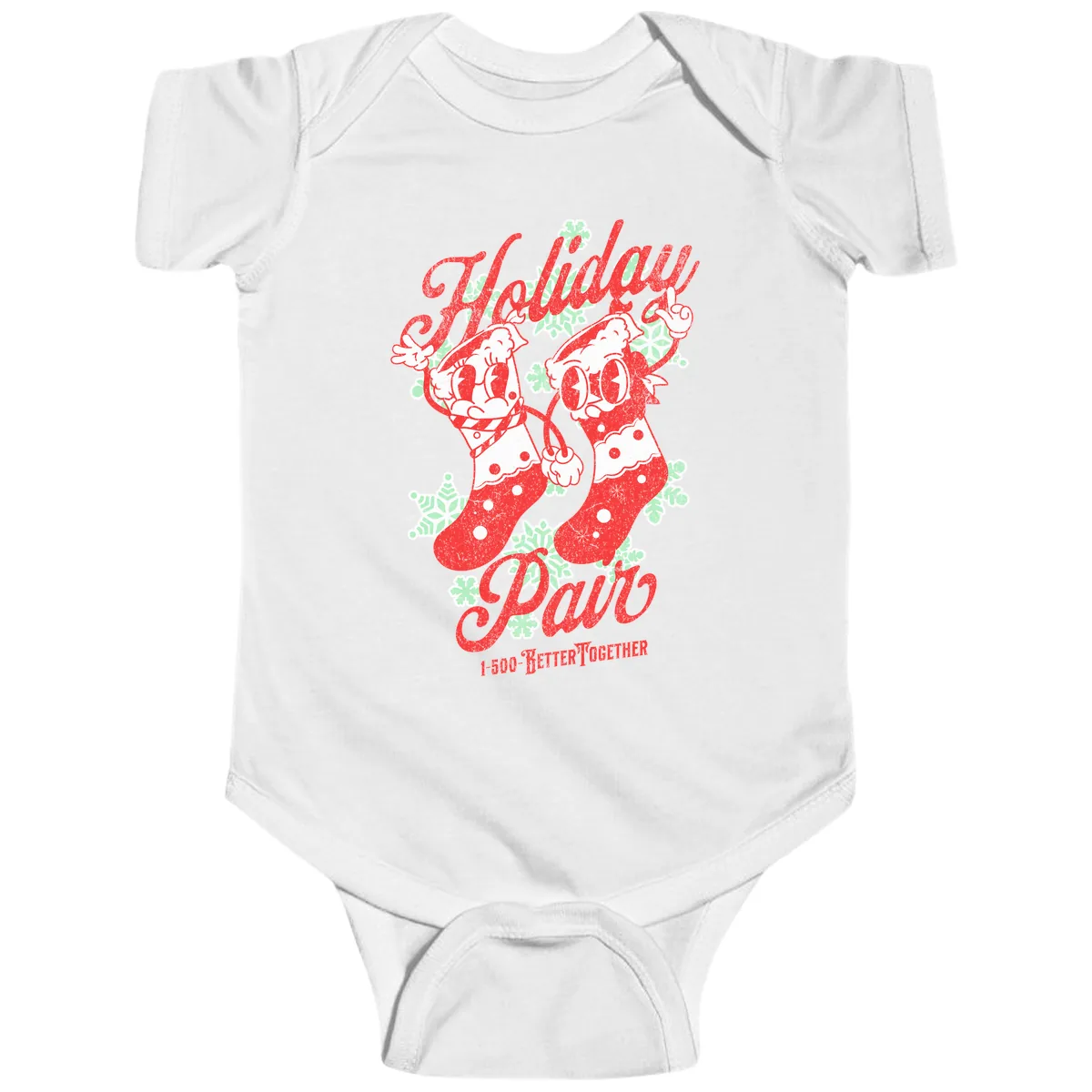 Holiday Pair Christmas Stockings Baby Onesie in White
