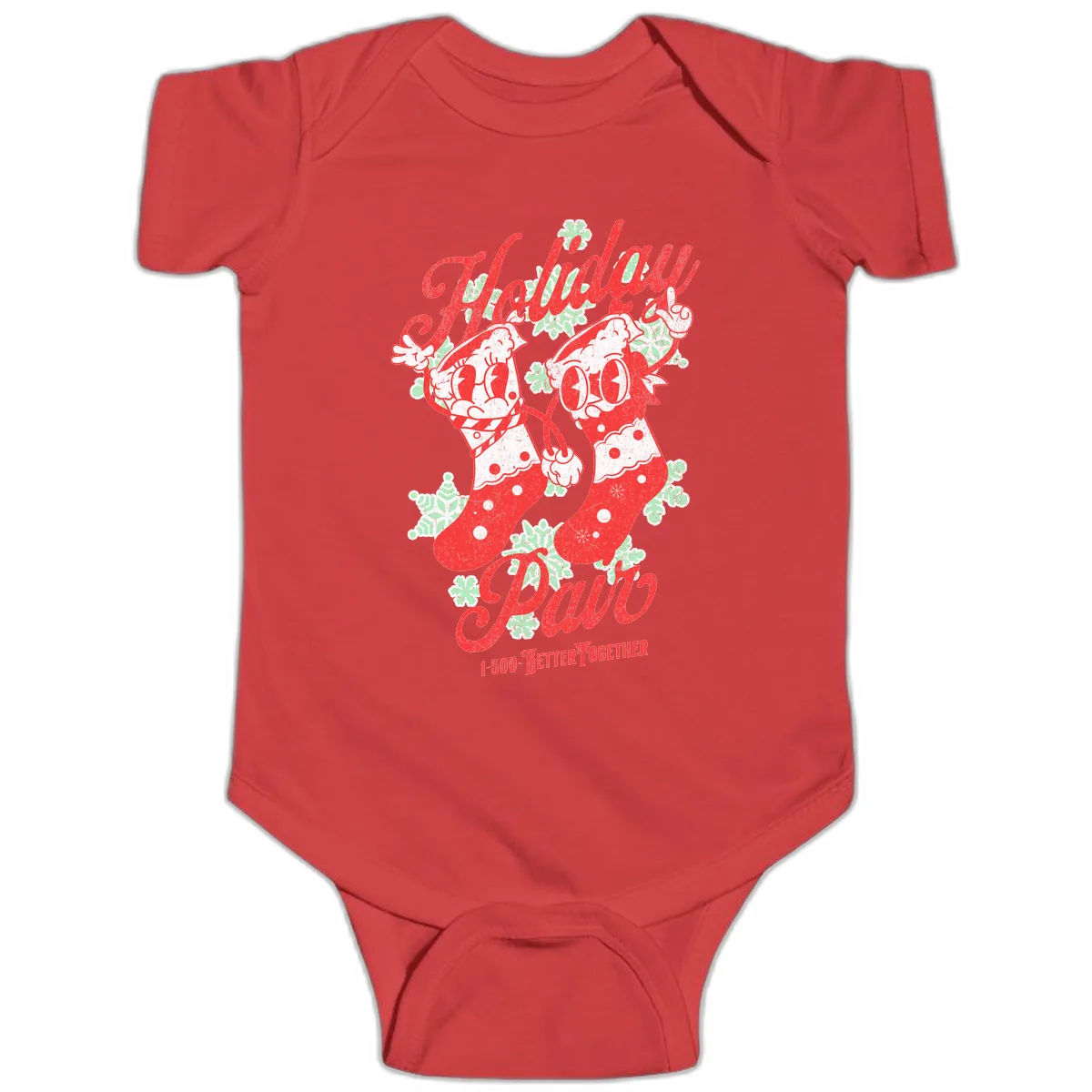 Holiday Pair Christmas Stockings Baby Onesie in Red