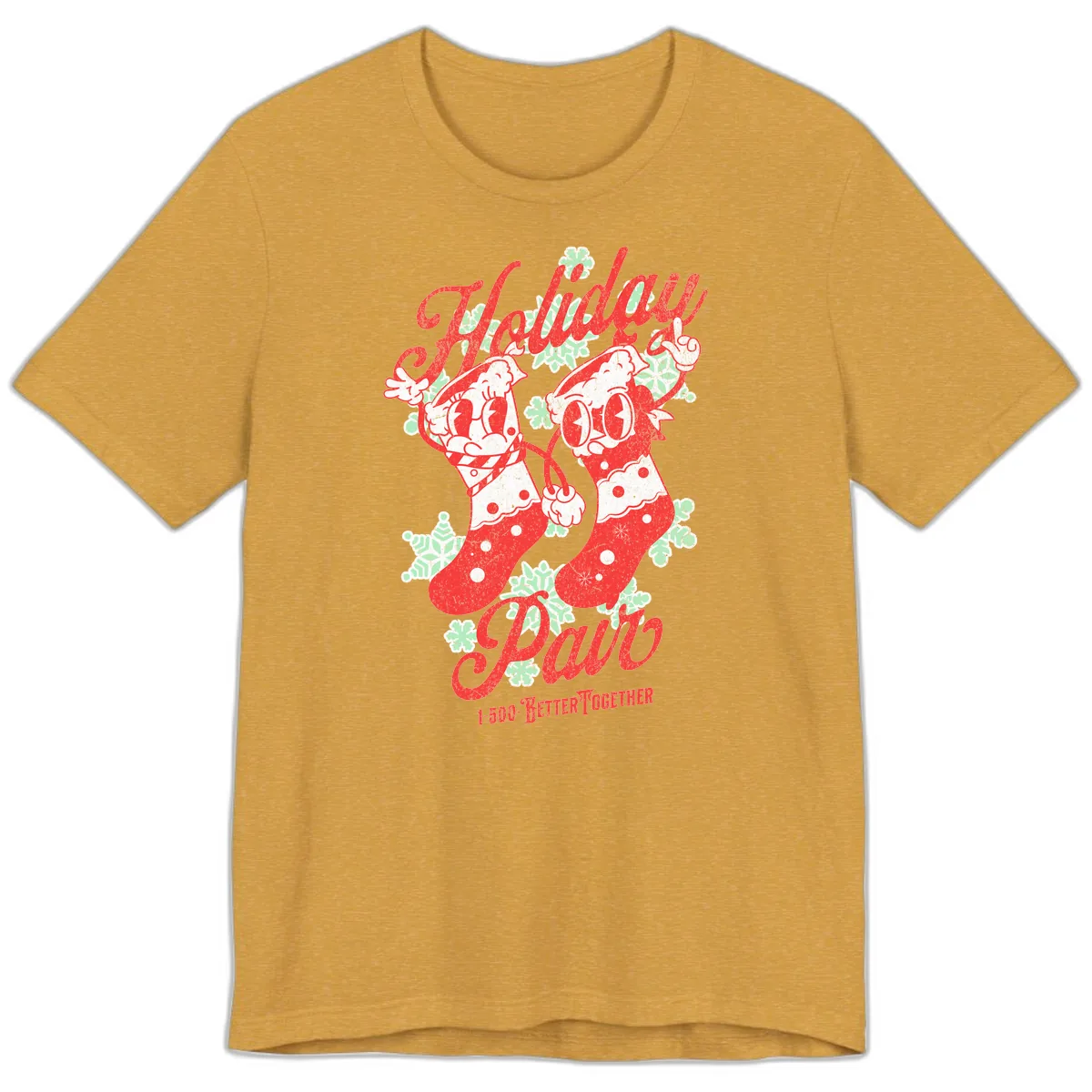 Holiday Pair Christmas Stockings Premium T-Shirt in Heather Mustard