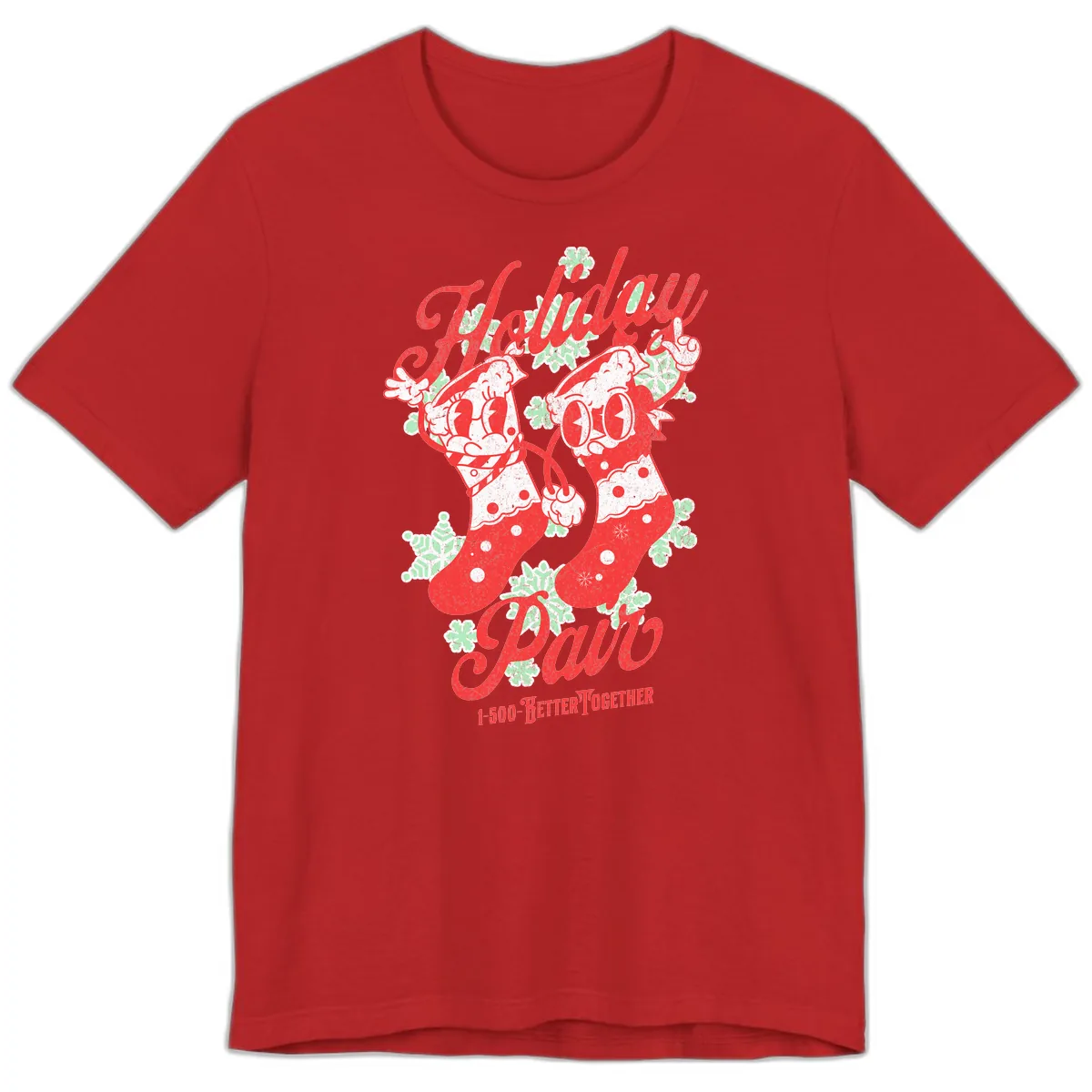 Holiday Pair Christmas Stockings Premium T-Shirt in Red