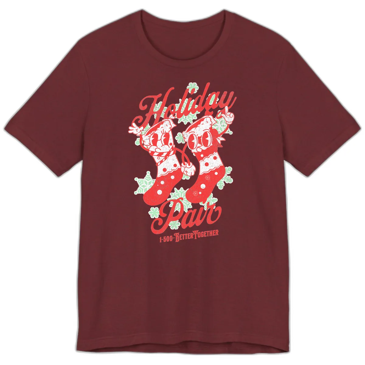 Holiday Pair Christmas Stockings Premium T-Shirt in Heather Cardinal