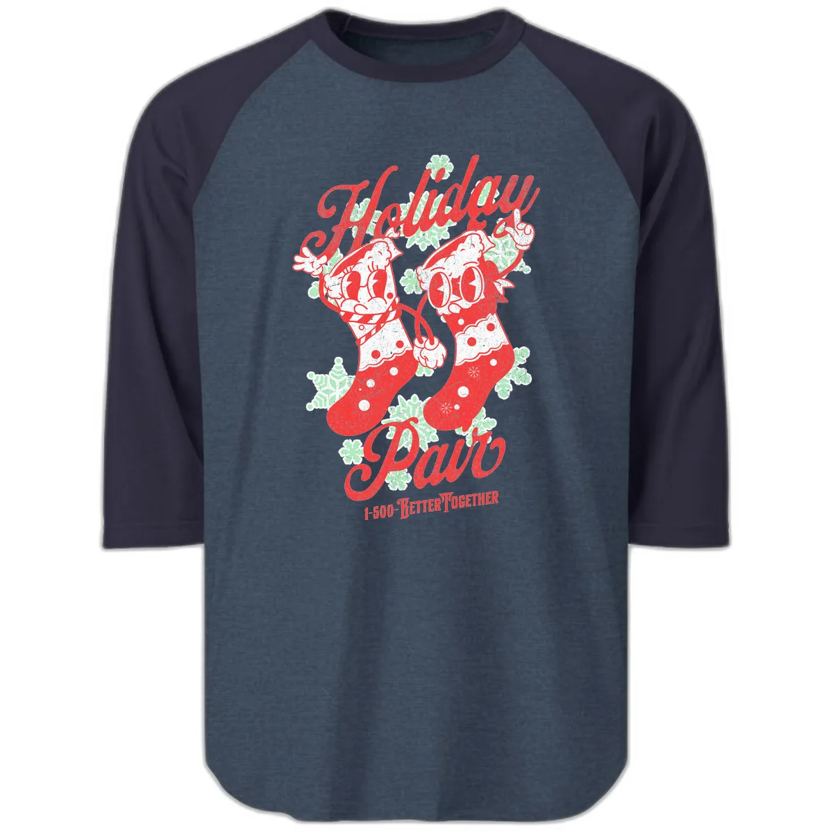 Holiday Pair Christmas Stockings Raglan 3/4 in Heather Denim Navy