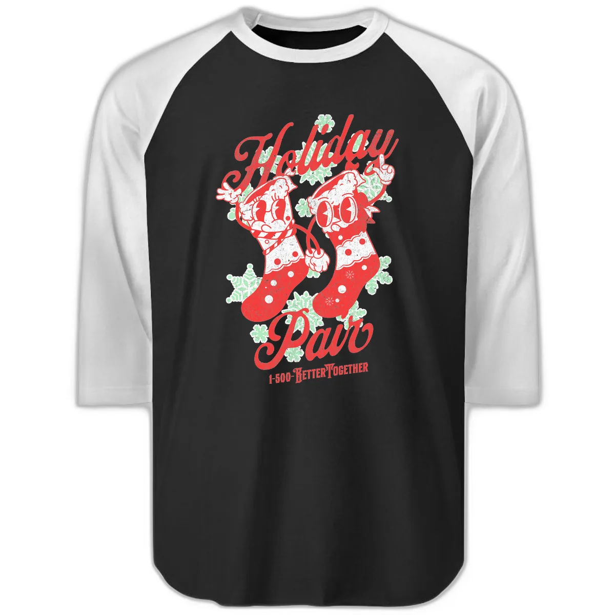 Holiday Pair Christmas Stockings Raglan 3/4 in Black White