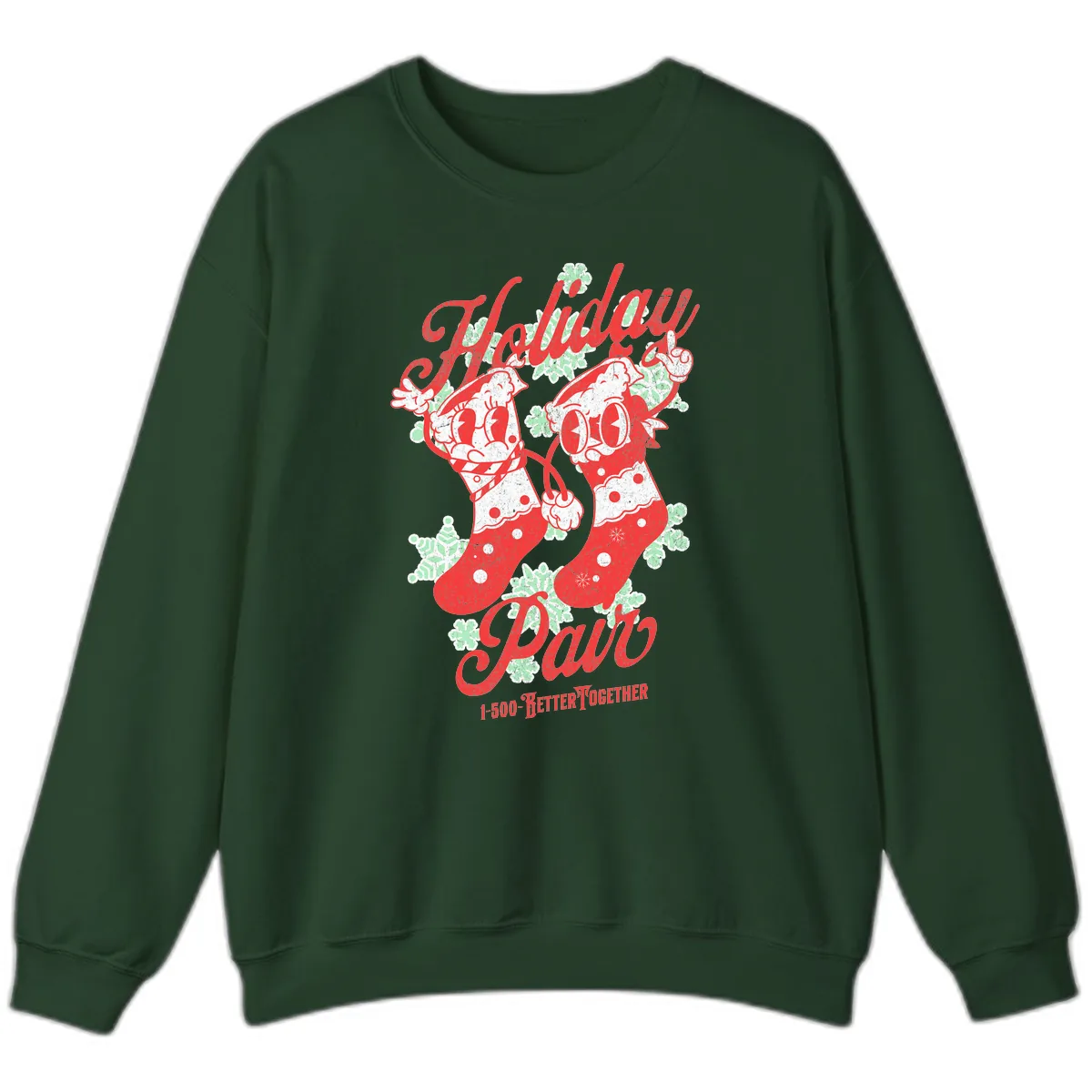 Holiday Pair Christmas Stockings Sweatshirt in Forest Green