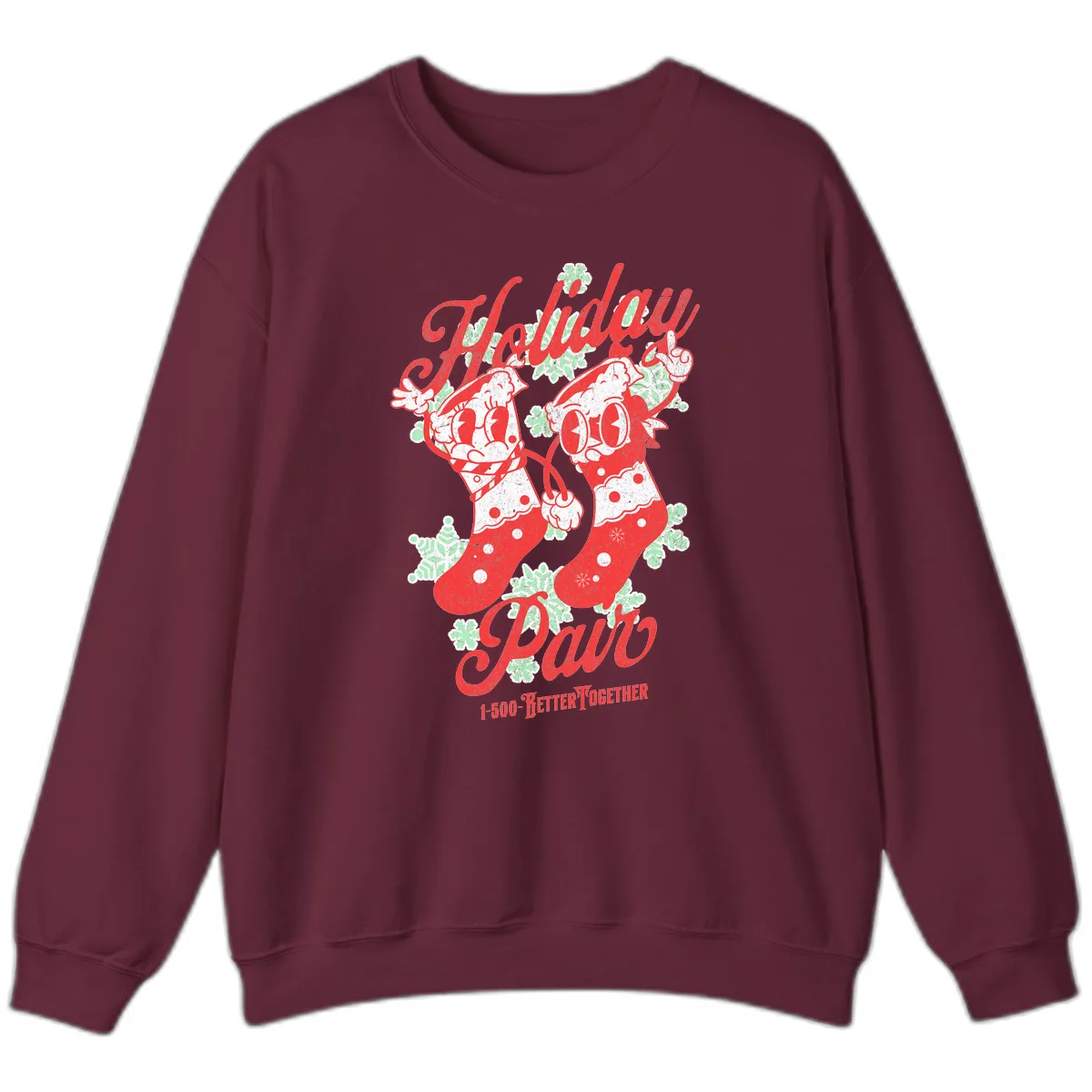 Holiday Pair Christmas Stockings Sweatshirt in Maroon