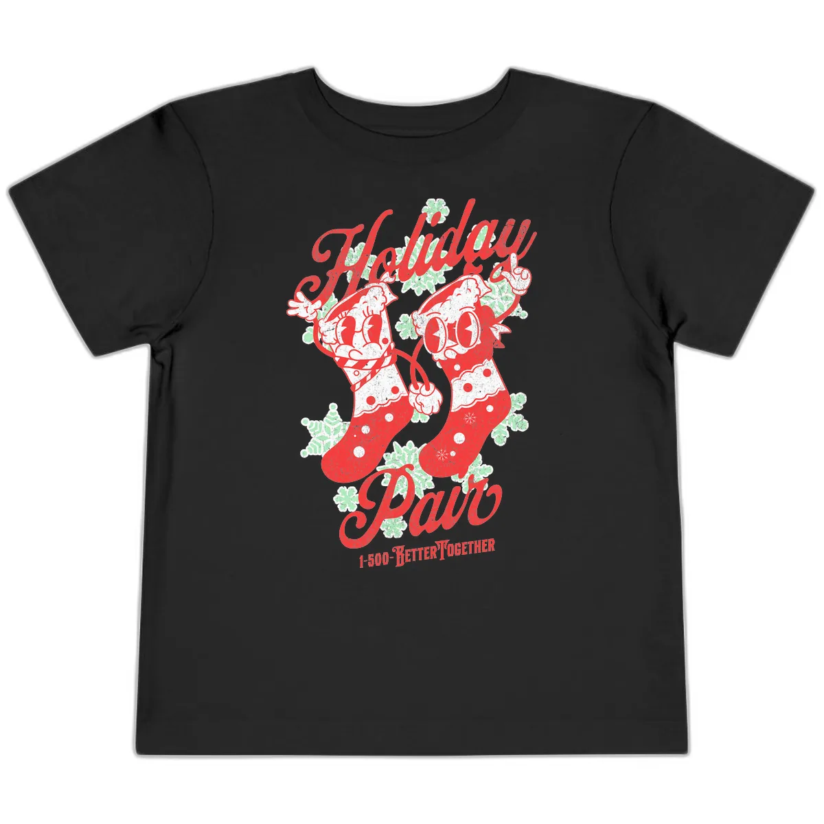 Holiday Pair Christmas Stockings Toddler T-Shirt in Black
