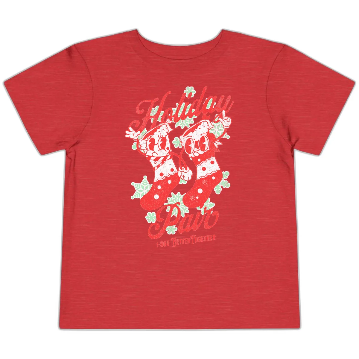 Holiday Pair Christmas Stockings Toddler T-Shirt in Heather Red