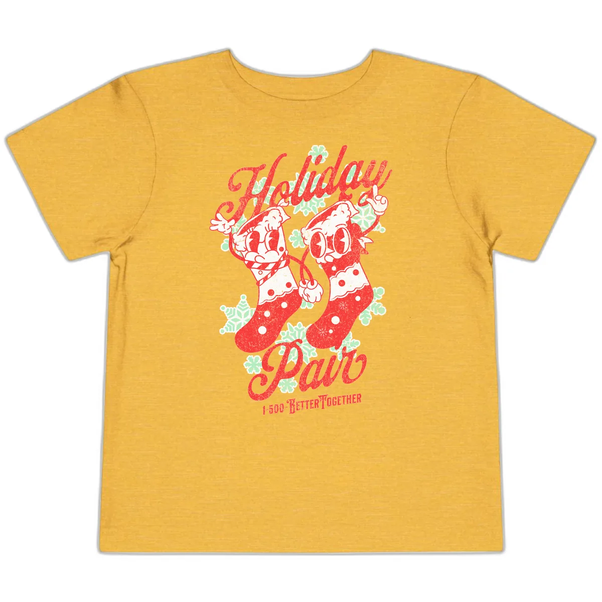 Holiday Pair Christmas Stockings Toddler T-Shirt in Heather Yellow Gold