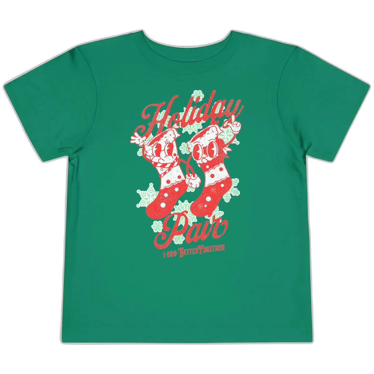 Holiday Pair Christmas Stockings Toddler T-Shirt in Kelly