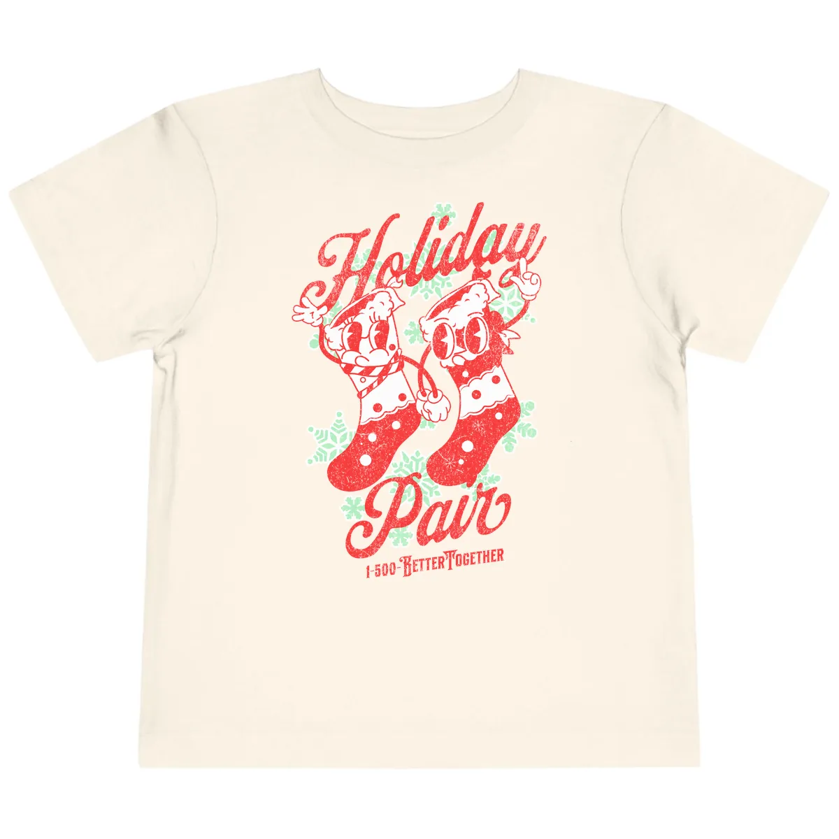 Holiday Pair Christmas Stockings Toddler T-Shirt in Natural