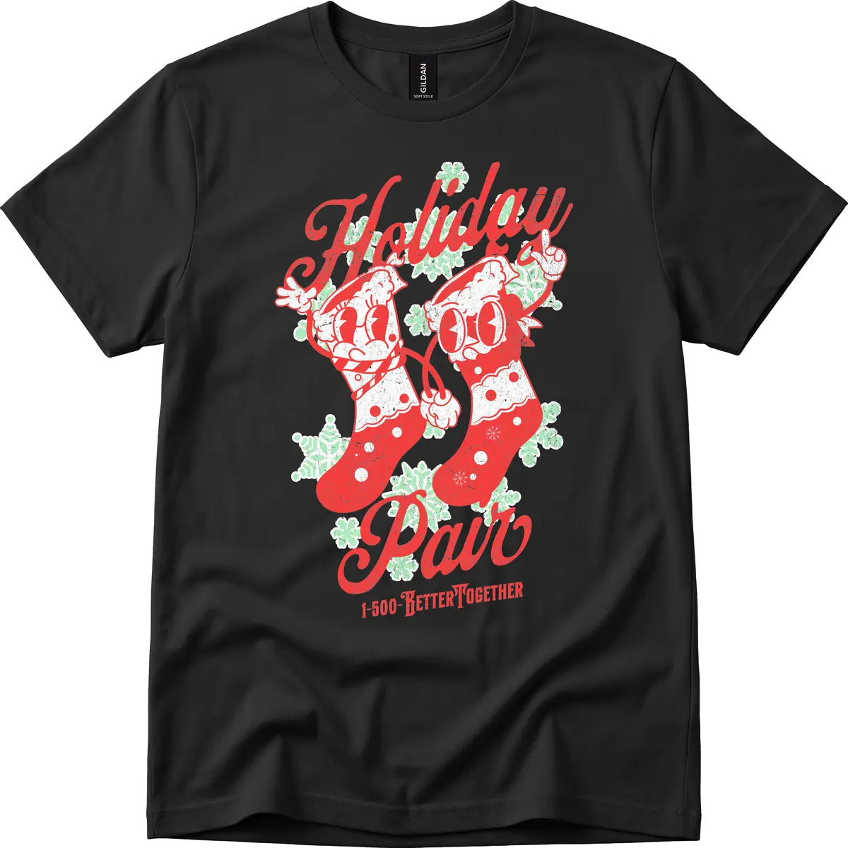 Holiday Pair Christmas Stockings T-Shirt in Black
