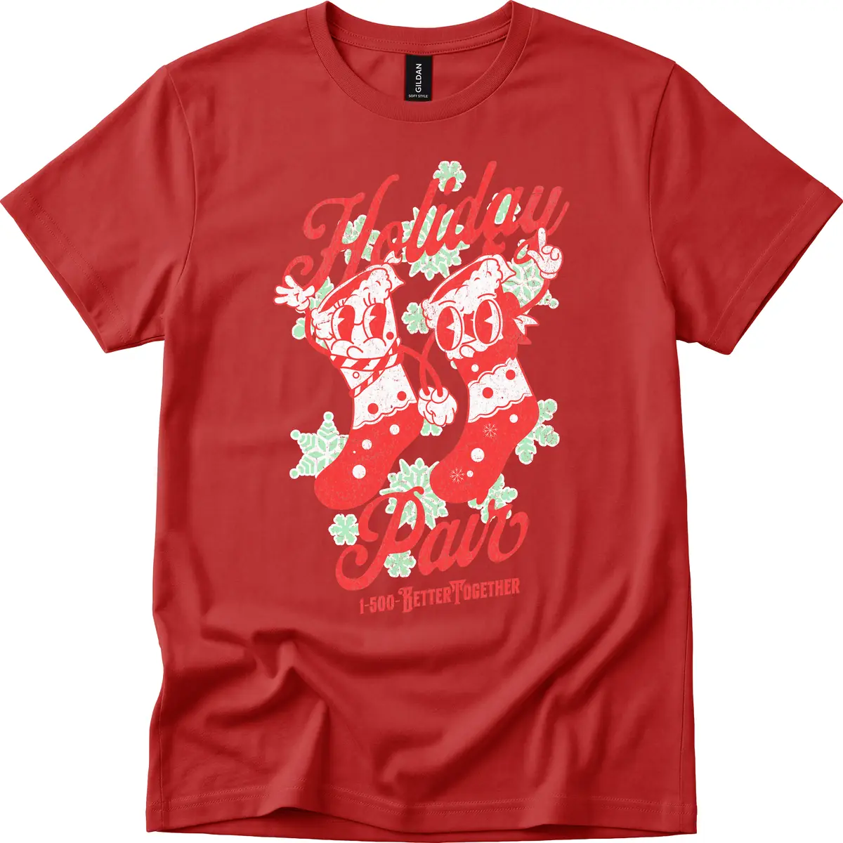 Holiday Pair Christmas Stockings T-Shirt in Red