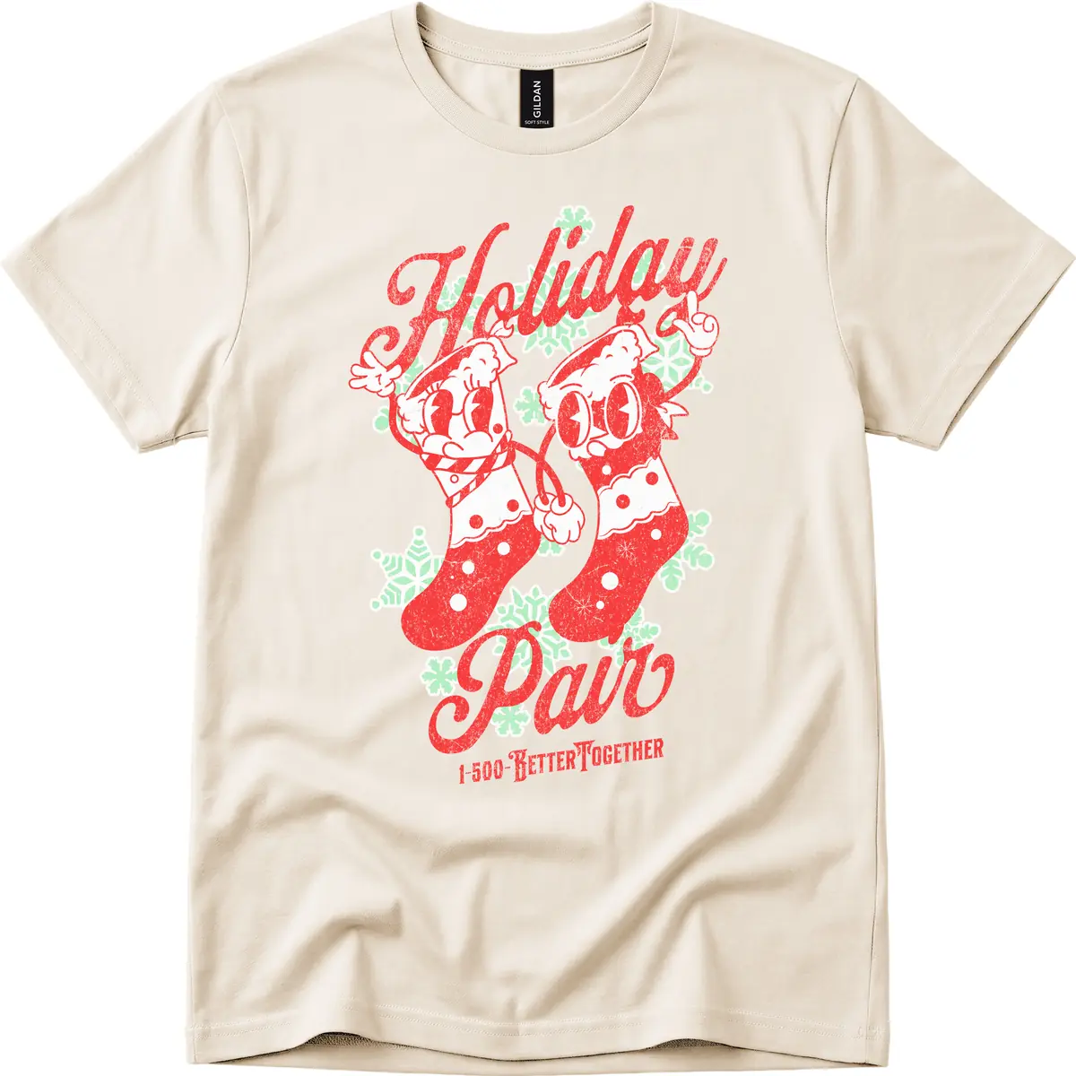 Holiday Pair Christmas Stockings T-Shirt in Natural