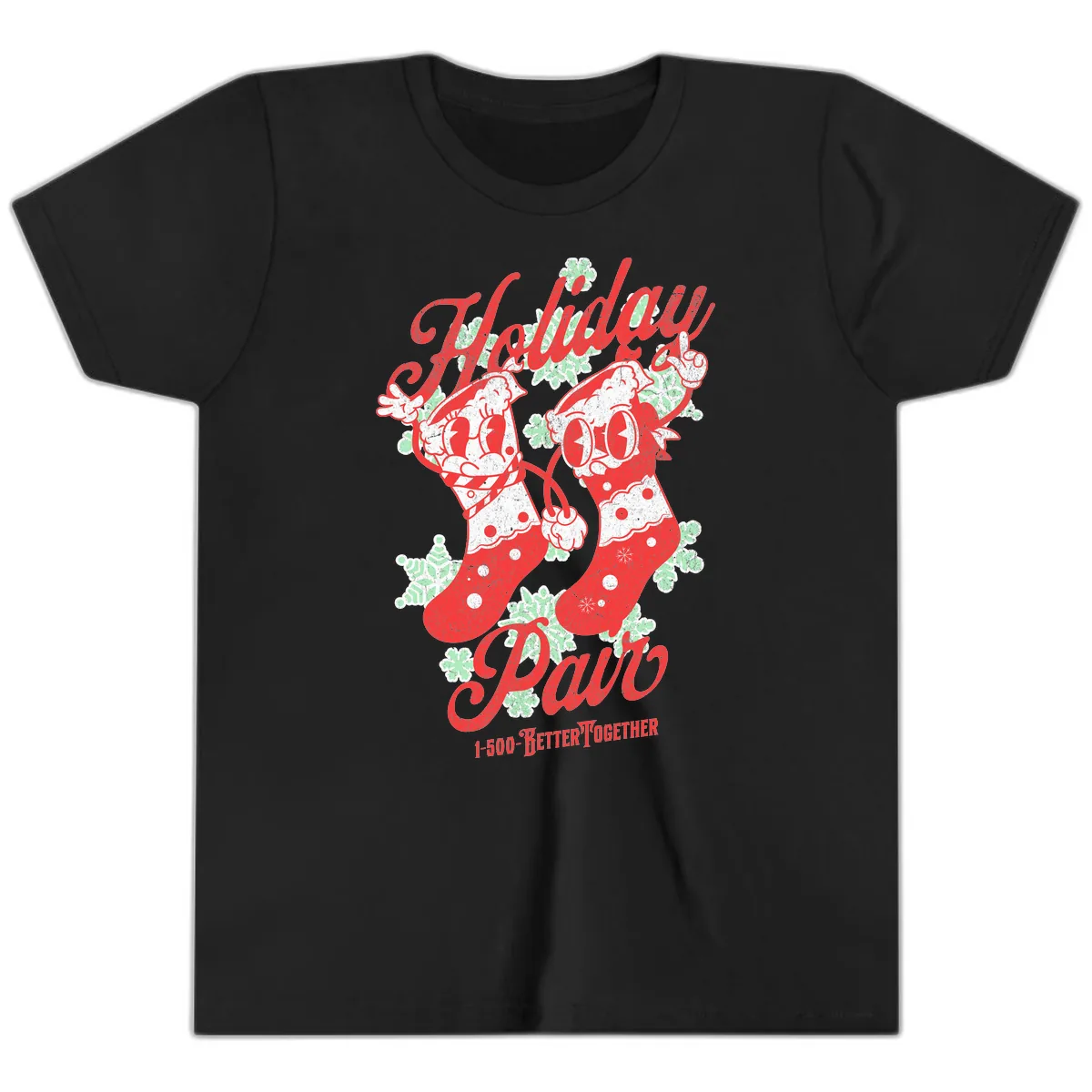 Holiday Pair Christmas Stockings Youth T-Shirt in Black