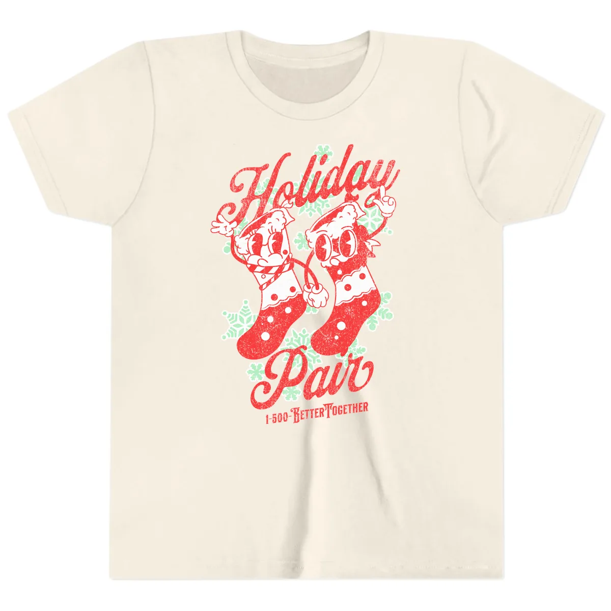 Holiday Pair Christmas Stockings Youth T-Shirt in Natural