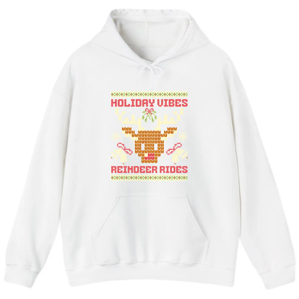 Holiday Vibes Reindeer Rides Hoodie in White