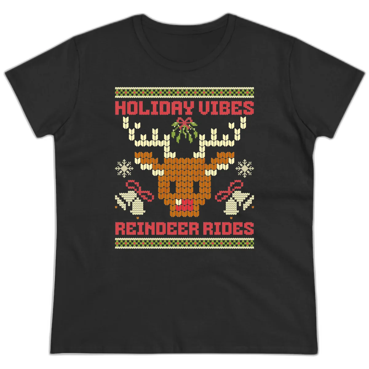 Holiday Vibes Reindeer Rides Ladies Tee in Black