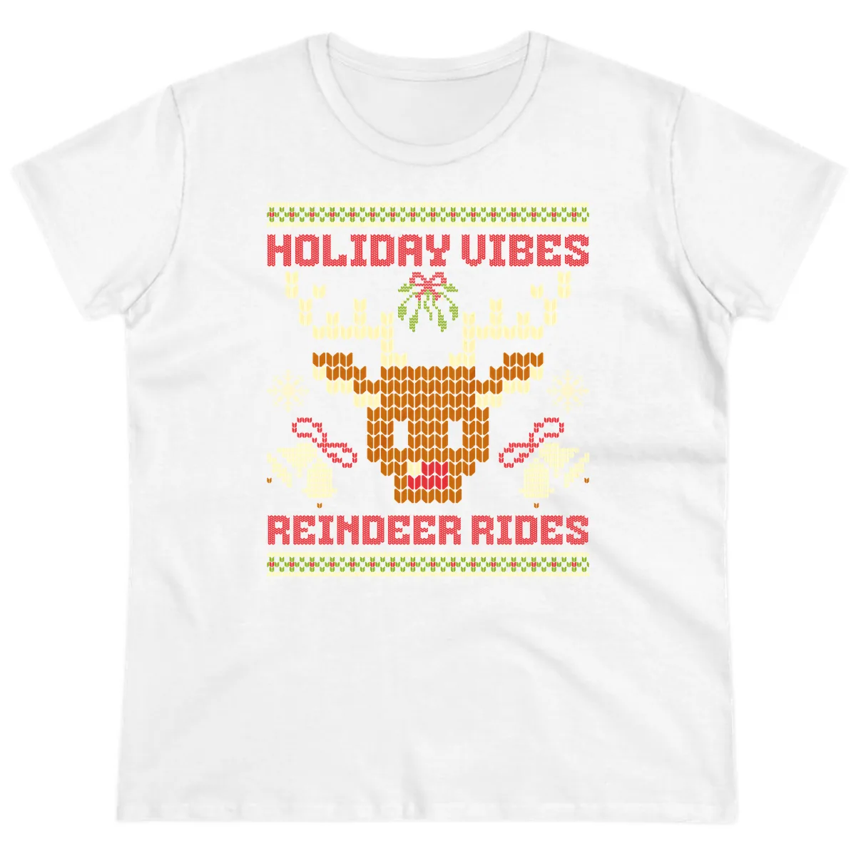 Holiday Vibes Reindeer Rides Ladies Tee in White