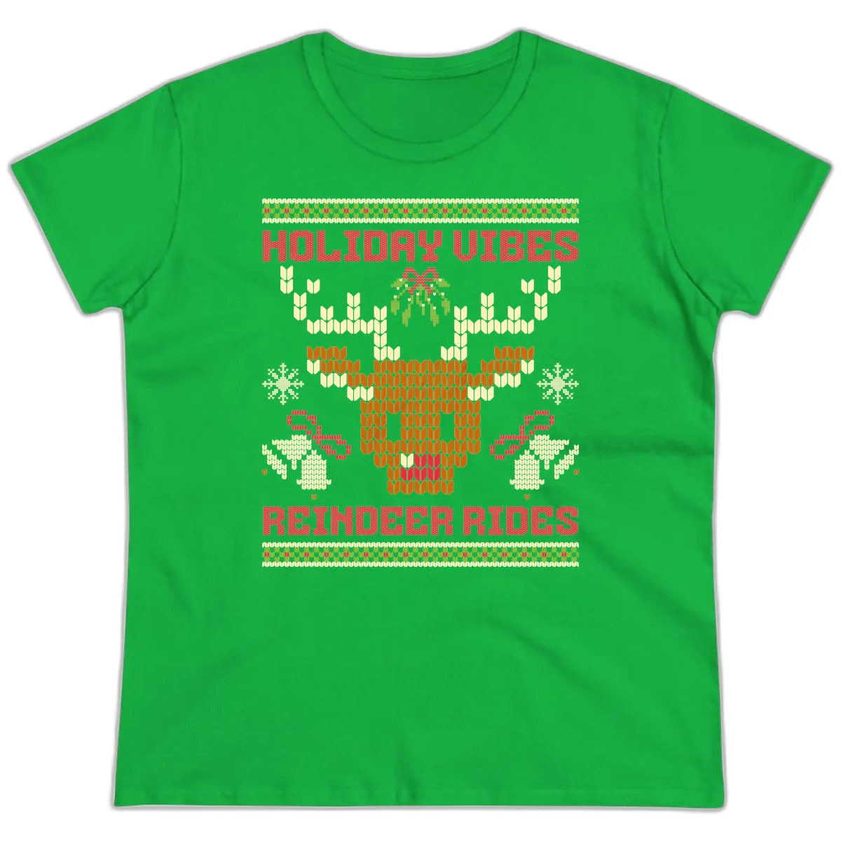Holiday Vibes Reindeer Rides Ladies Tee in Irish Green