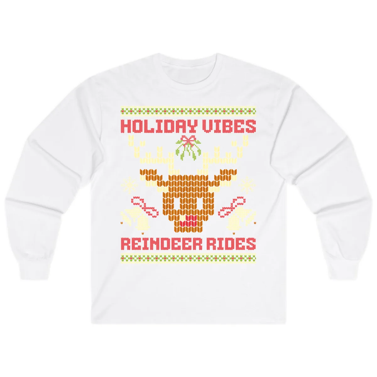 Holiday Vibes Reindeer Rides Long Sleeve in White