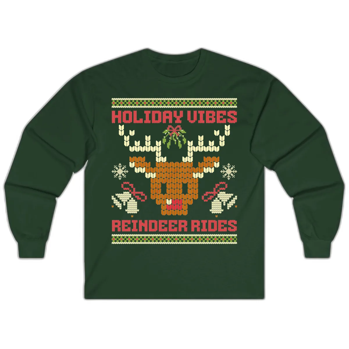 Holiday Vibes Reindeer Rides Long Sleeve in Forest Green