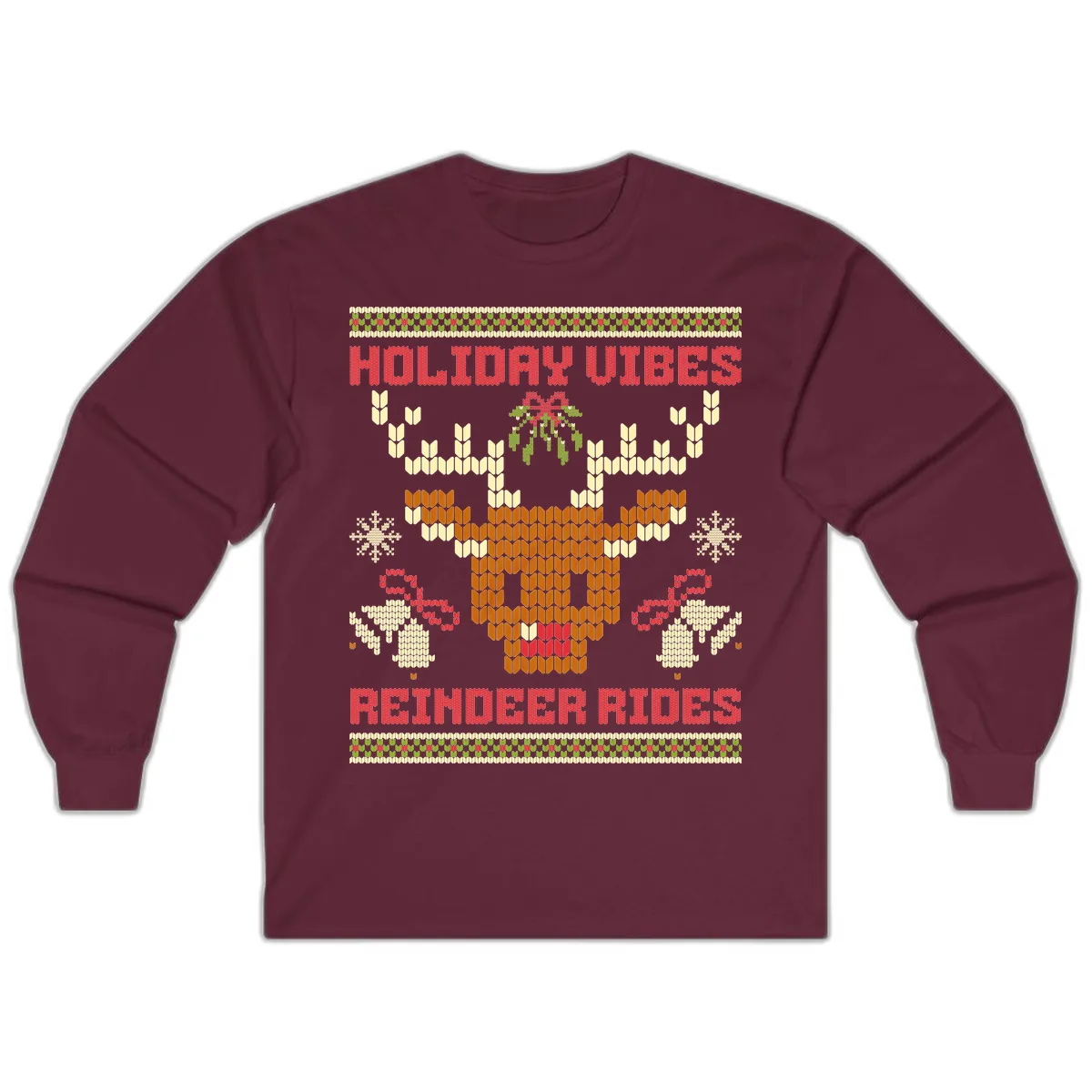 Holiday Vibes Reindeer Rides Long Sleeve in Maroon