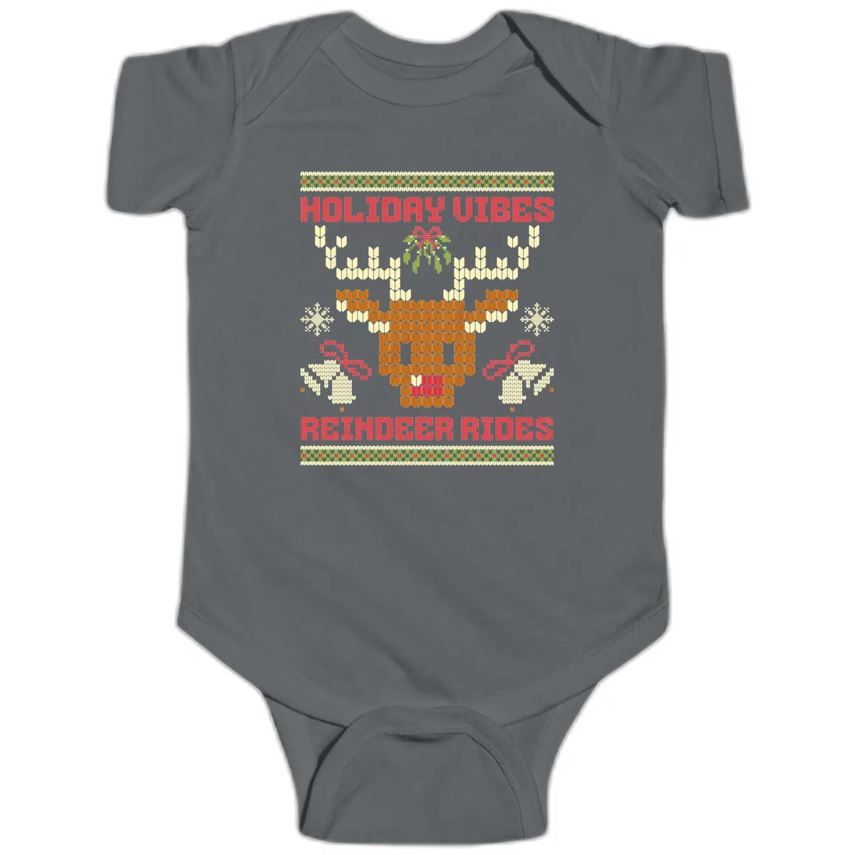 Holiday Vibes Reindeer Rides Baby Onesie in Charcoal