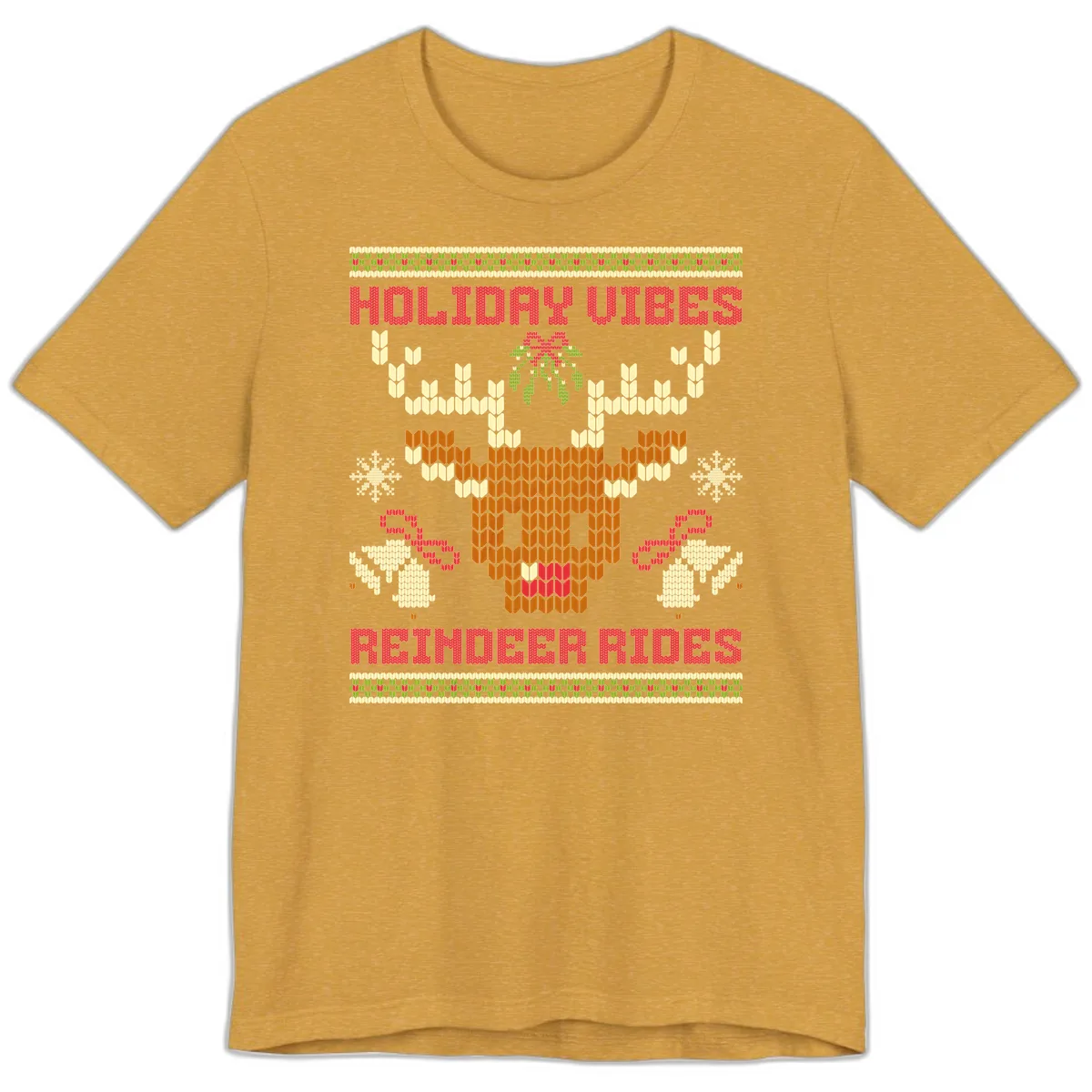 Holiday Vibes Reindeer Rides Premium T-Shirt in Heather Mustard