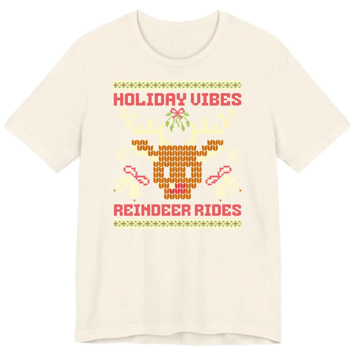 Holiday Vibes Reindeer Rides Premium T-Shirt in Natural