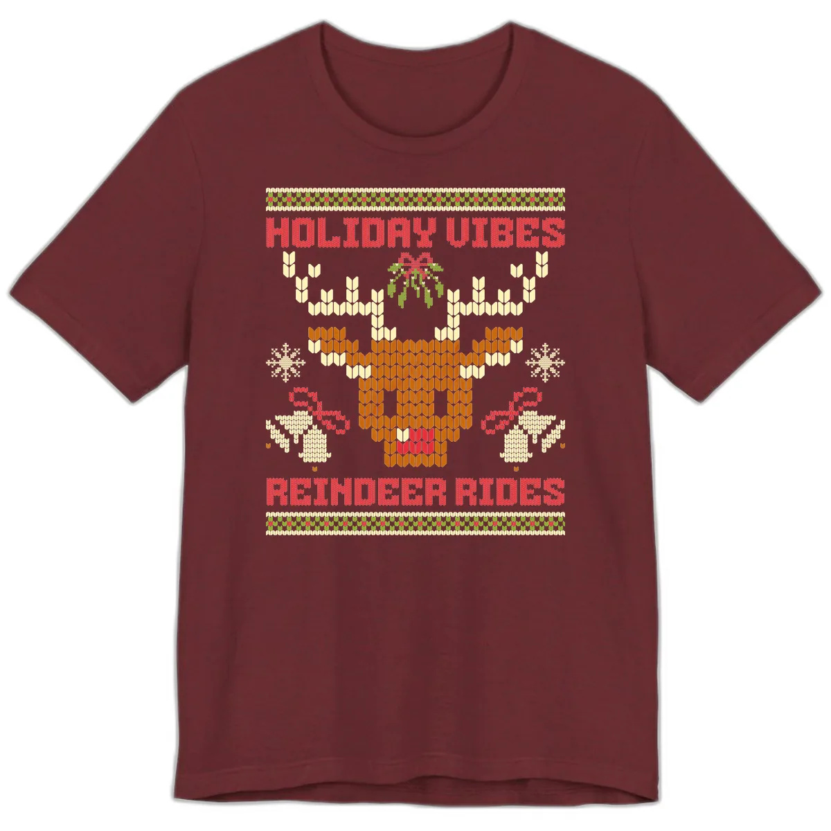 Holiday Vibes Reindeer Rides Premium T-Shirt in Heather Cardinal