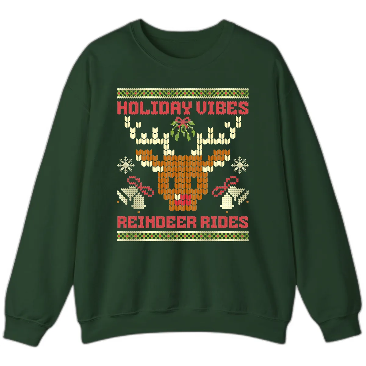 Holiday Vibes Reindeer Rides Sweatshirt in Forest Green
