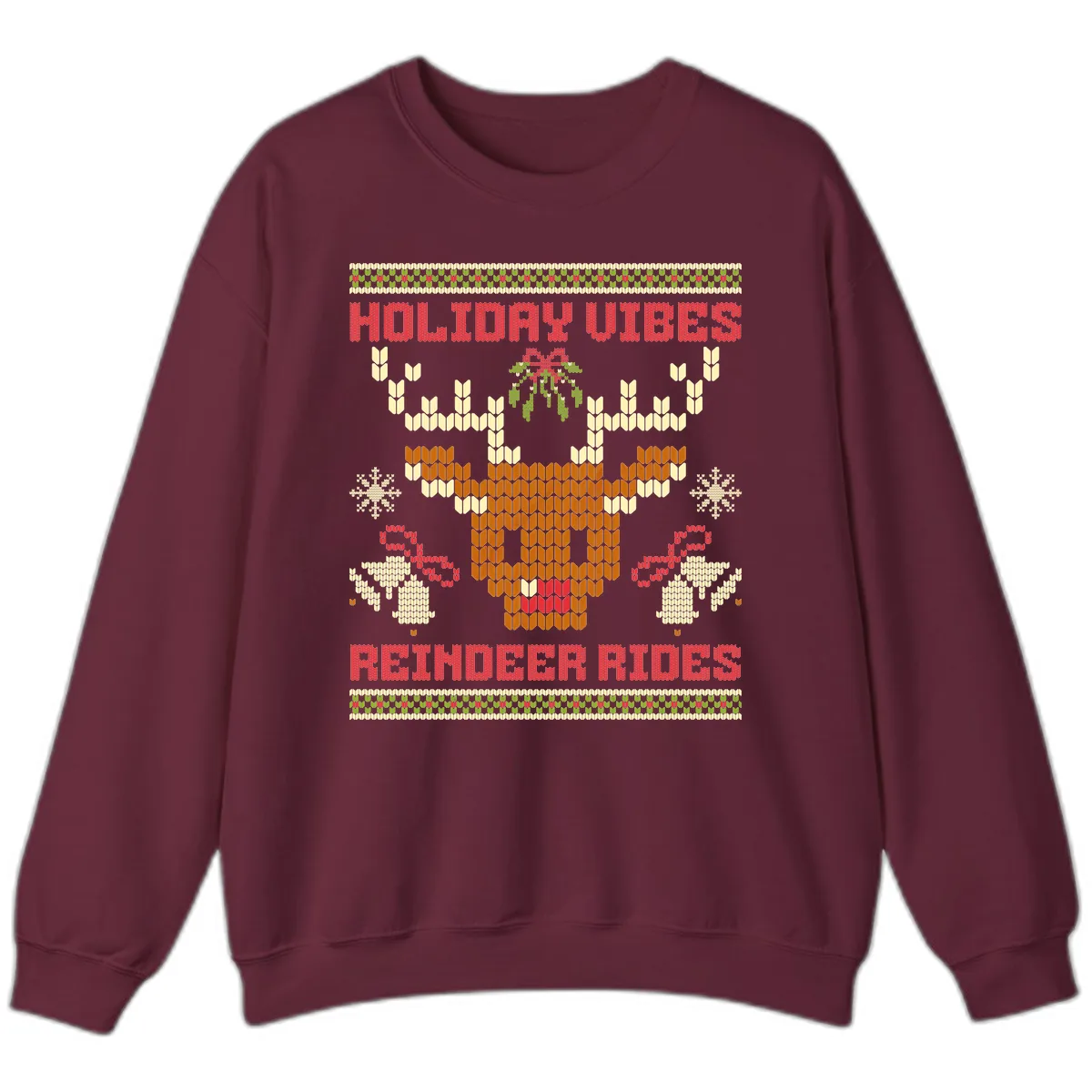 Holiday Vibes Reindeer Rides Sweatshirt in Maroon