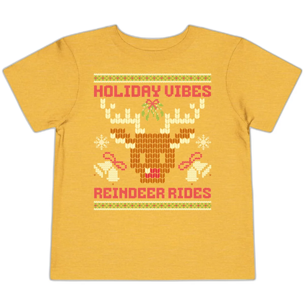 Holiday Vibes Reindeer Rides Toddler T-Shirt in Heather Yellow Gold