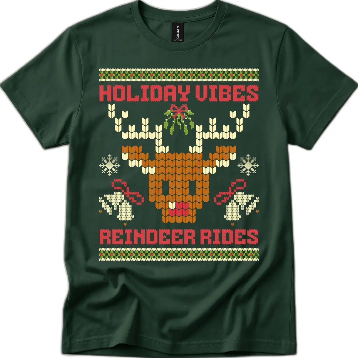Holiday Vibes Reindeer Rides T-Shirt in Forest Green