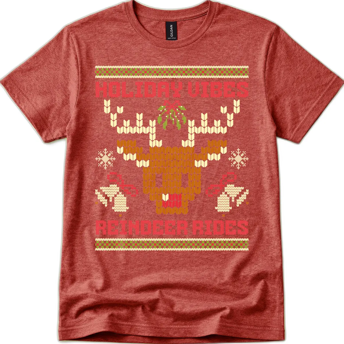 Holiday Vibes Reindeer Rides T-Shirt in Heather Cardinal