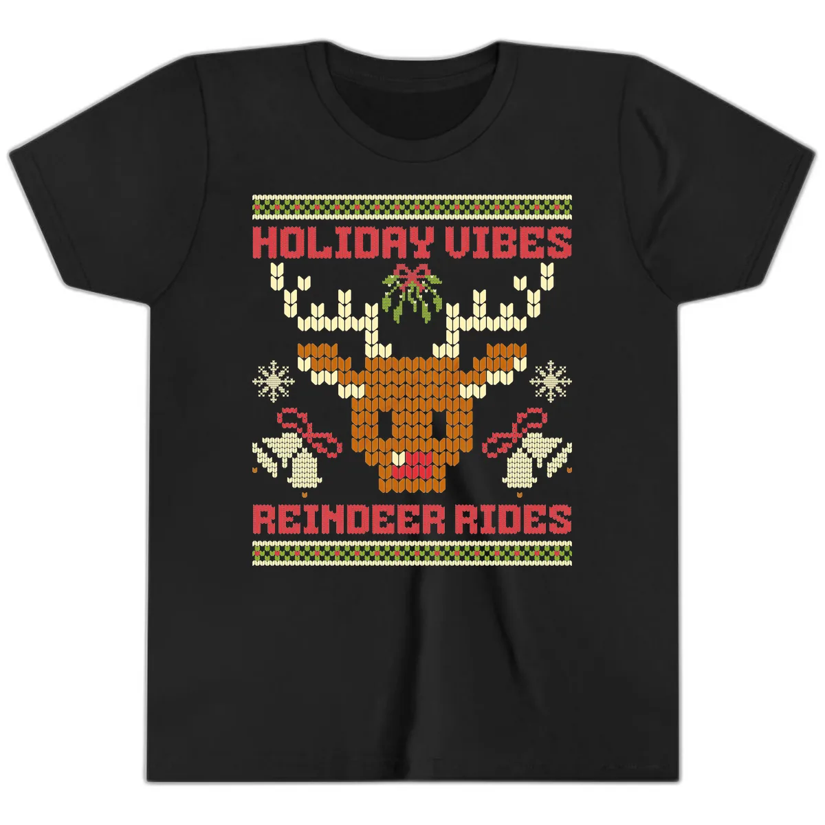 Holiday Vibes Reindeer Rides Youth T-Shirt in Black