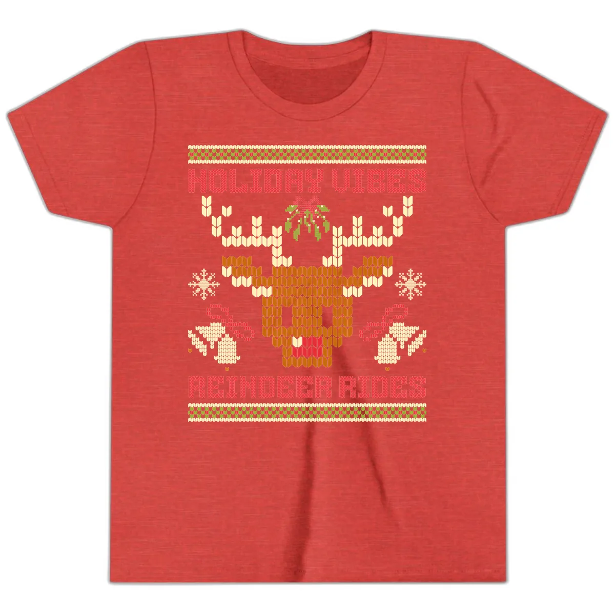 Holiday Vibes Reindeer Rides Youth T-Shirt in Heather Red